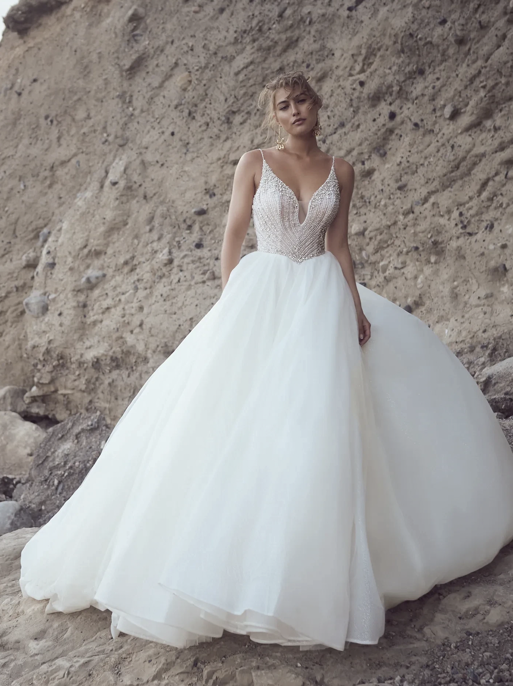 Model wearing Bannock wedding dress by Sottero & Midgley