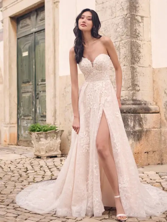 Model wearing Chelsea wedding dress by Maggie Sottero