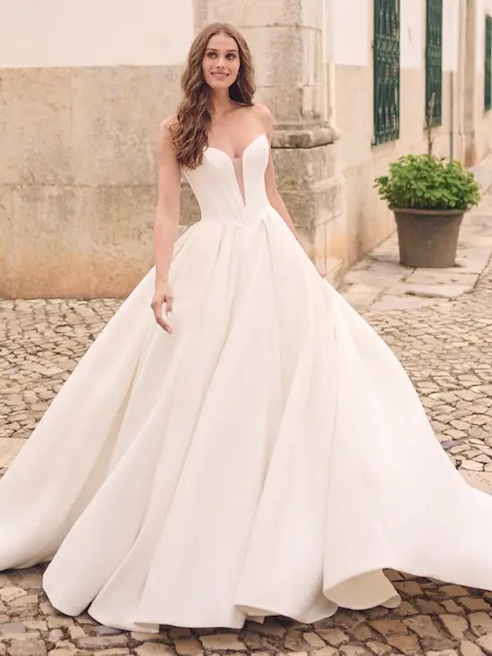 Model wearing Derrick wedding dress by Maggie Sottero