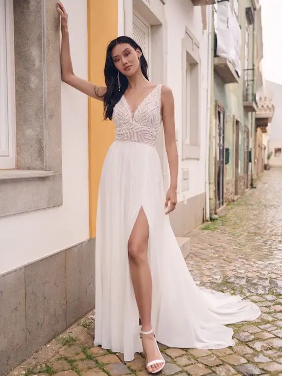Model wearing Maurelle wedding dress by Maggie Sottero